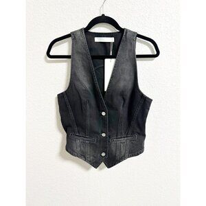 Dion Lee Rigid Denim Waistcoat Vest Sleeveless V Neck Button Front Black Size 12